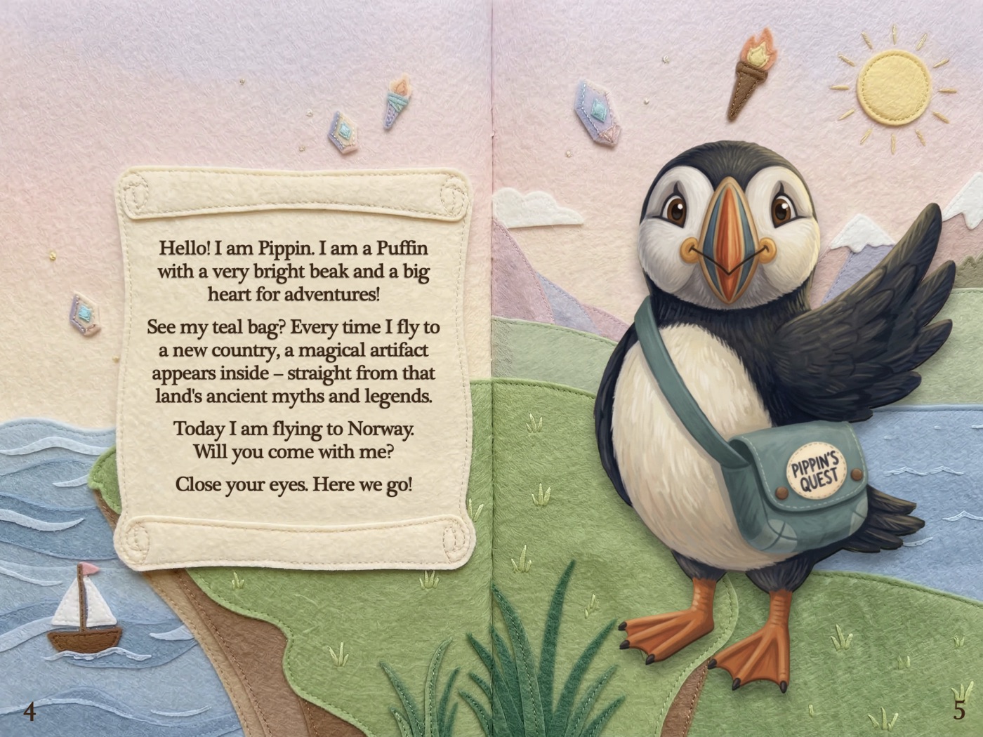 Book spread: Hello! I am Pippin