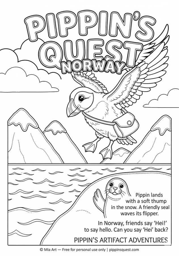 Cover page of Pippin's Norway Coloring Adventure